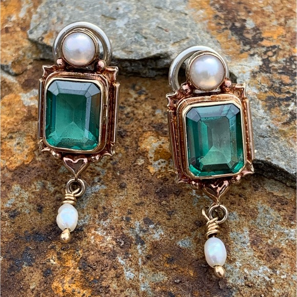 Aldrich Jewelry - Valerie Aldrich * 14k Gold & Sterling Silver Chrome Diopside & Pearl Earrings